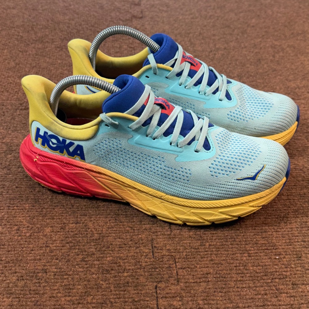 Hoka Arahi 7 Womens Running Shoes Blue Yellow Red Wide 9.5D 1147890 CSPP A- gym